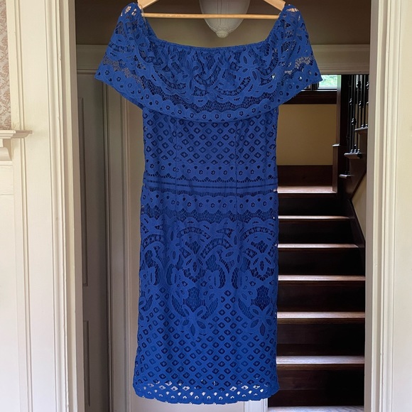 SHARAGANO lace dress. Worn 1x - Picture 3 of 10
